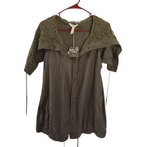 Matilda Jane Charcoal Blouse with Lace Accents